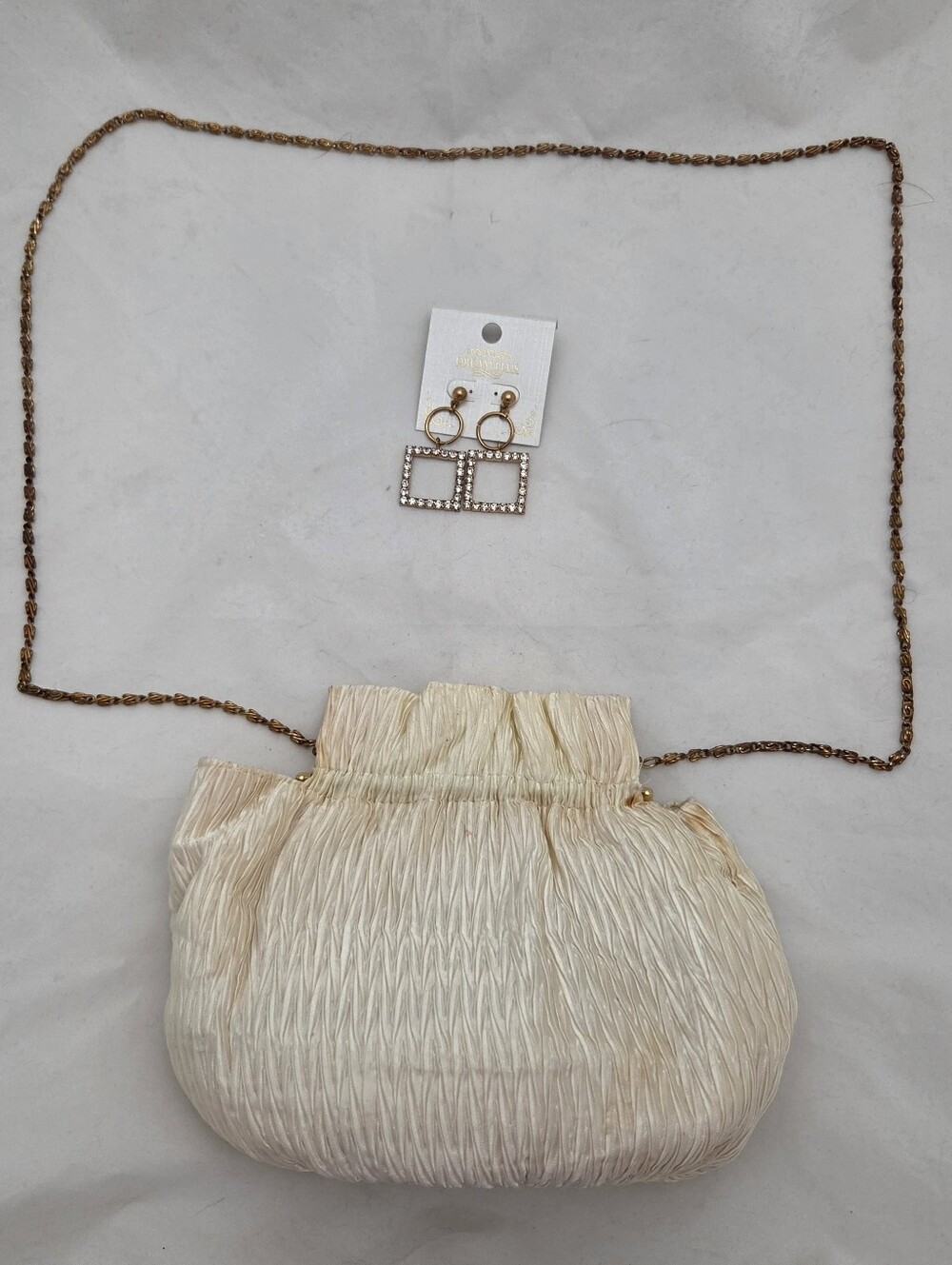 Vintage Cream Crepe Clutch with BONUS Pair of Earrings